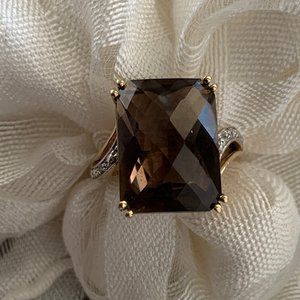 10K YG Smoky Quartz diamond Ring Sz. 7